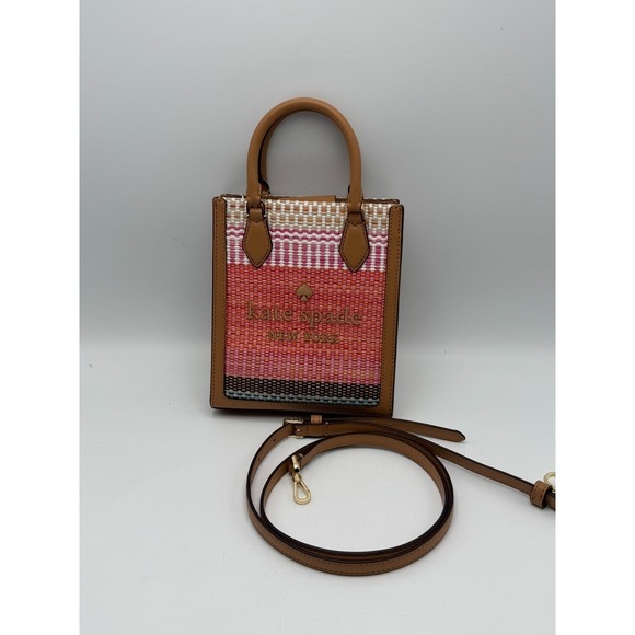 kate spade new york Handbags - Kate Spade Manhattan Woven Stripe North South Mini Tote Pink Orange Tan Bag